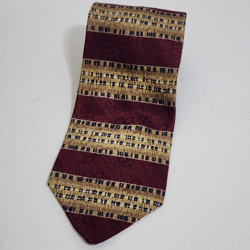 MORGAN HART‎ Silk Stripe Neck Tie Classic Maroon Tan